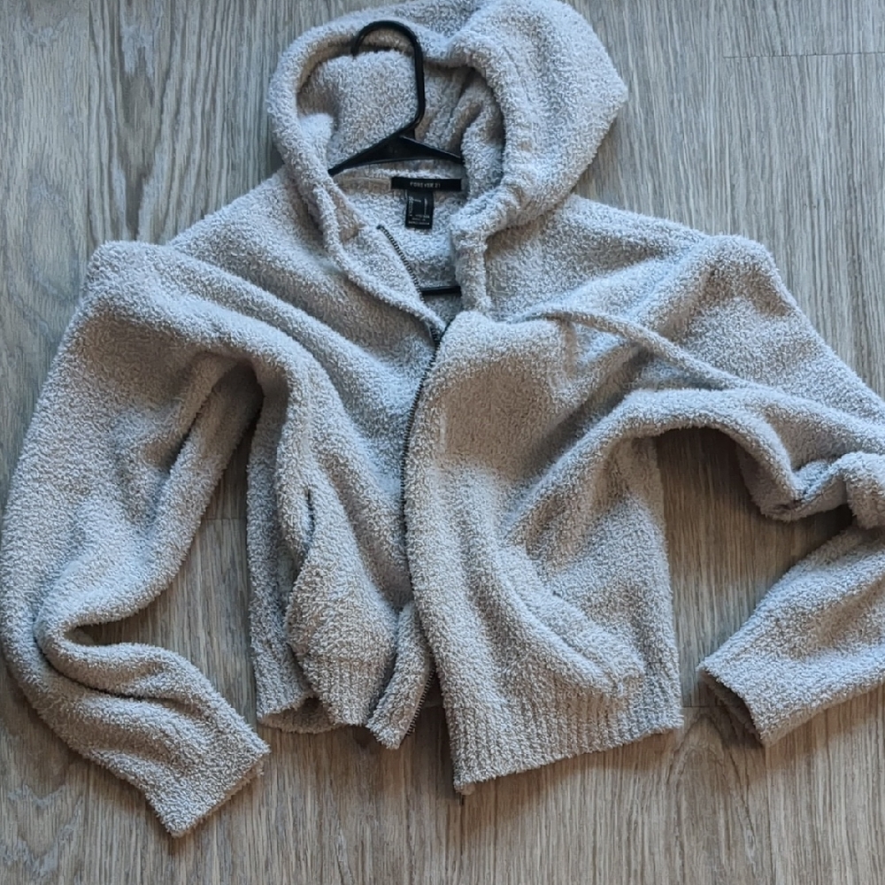 Forever 21 Plush Hooded Cardigan - Light Taupe